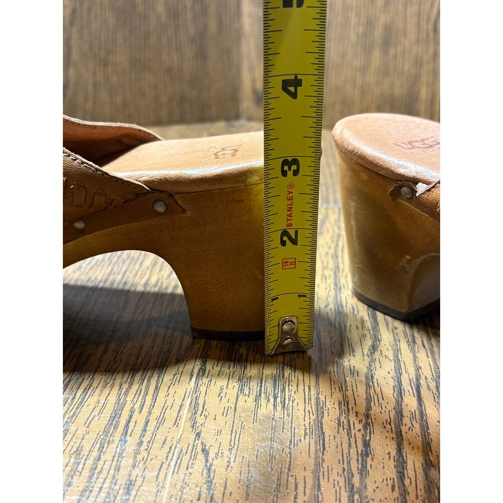 UGG Brown Leather Vivica Clog/Mule Braided Detail Wood Platform Size 7 - Picture 4 of 16